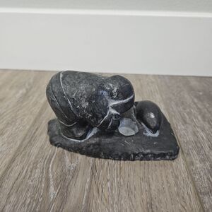 Vintage Alaskan Original Hand Carved Cast Sculpture Eskimo Inuit Ice Fishing